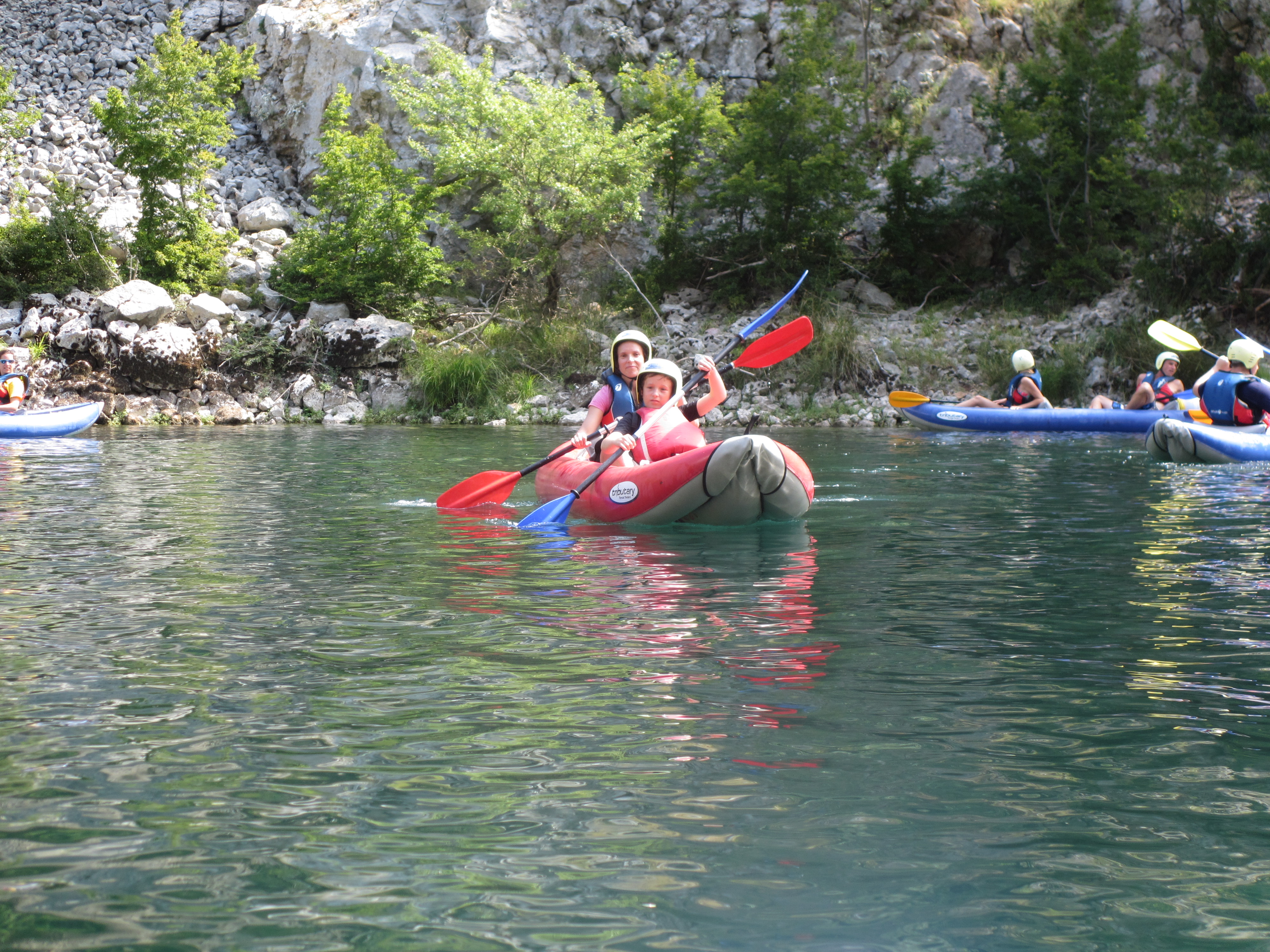 Double kayak with son